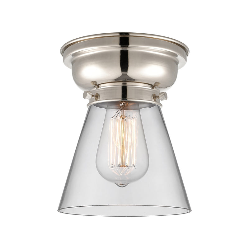 Innovations Cone 6.25in 1-Light Flush Mount | Industrial Polished Nickel and Clear Glass | Hallway & Bathroom | 6.25 x 6.25 x 8.25 in | Model 623-1F-PN-G62