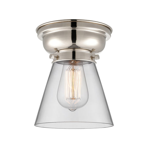 Innovations Cone 6.25in 1-Light Flush Mount | Industrial Polished Nickel and Clear Glass | Hallway & Bedroom | 600 Lumens 2700K | Model 623-1F-PN-G62-LED