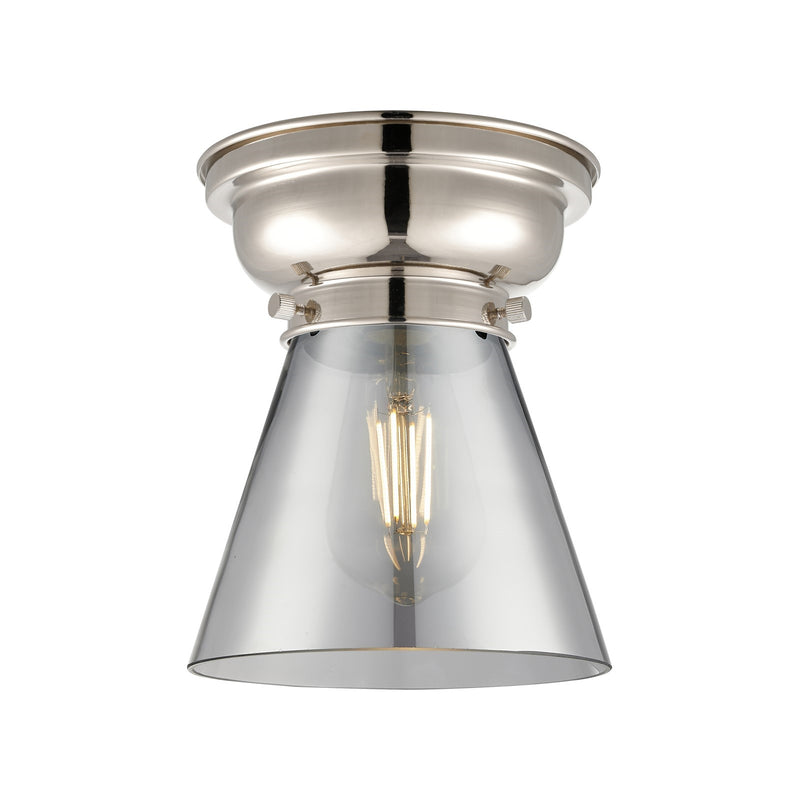 Innovations Cone 6.25in 1-Light Flush Mount | Industrial Polished Nickel and Light Smoke Glass | Hallway & Entryway | 6.25 x 6.25 x | Model 623-1F-PN-G63