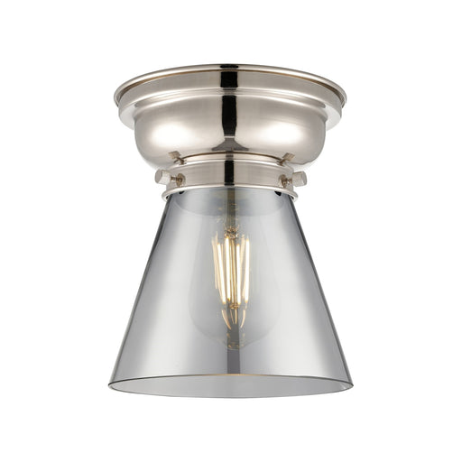 Innovations Cone 6.25in 1-Light Flush Mount | Industrial Farmhouse Polished Nickel and Light Smoke Glass | Damp-Rated Bathroom & | Model 623-1F-PN-G63-LED