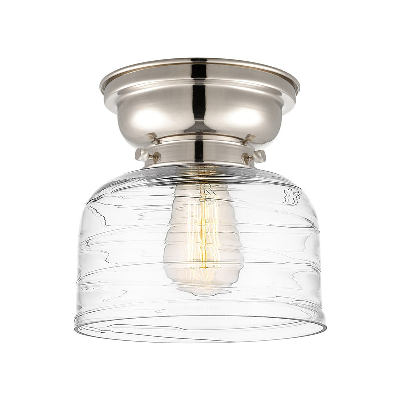 Innovations Bell 8in 1-Light Flush Mount | Industrial Polished Nickel Steel and Clear Deco Swirl Glass | Entryway & Hallway | 7.75 | Model 623-1F-PN-G713