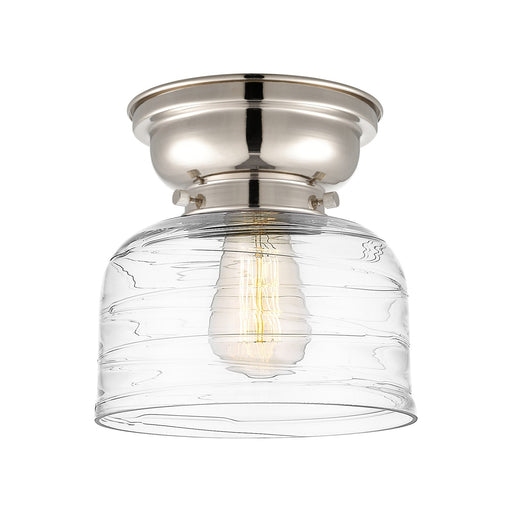 Innovations Bell 8in 1-Light Flush Mount | Industrial Polished Nickel Steel and Clear Deco Swirl Glass | Entryway & Hallway | 7.75 | Model 623-1F-PN-G713