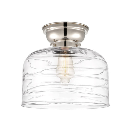Innovations Bell 11.5in 1-Light Flush Mount | Industrial Farmhouse Polished Nickel and Clear Deco Swirl Glass | Entryway & | Model 623-1F-PN-G713-L