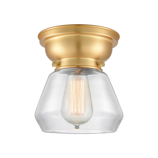 Innovations Fulton 7in 1-Light Flush Mount | Industrial Farmhouse Satin Gold Steel and Clear Glass | Hallway & Entryway | 7 x 7.75 | Model 623-1F-SG-G172