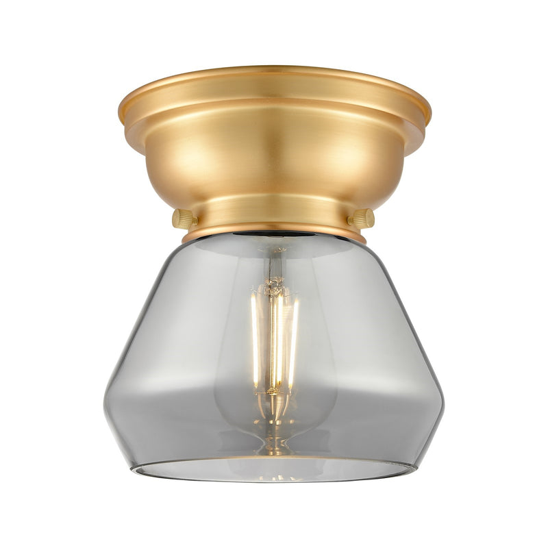Innovations Fulton 7in 1-Light Flush Mount | Industrial Satin Gold Steel and Light Smoke Glass | Hallway & Bedroom | 7 x 7.75 in | Model 623-1F-SG-G173-LED
