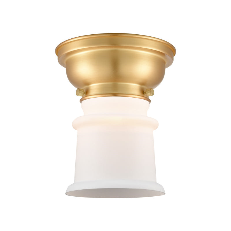 Innovations Canton 5.25in 1-Light Flush Mount | Industrial Satin Gold Steel and Matte White Frosted Glass | Bedroom & Hallway | Model 623-1F-SG-G181S