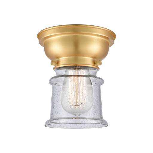Innovations Canton 5.25in 1-Light Flush Mount | Industrial Farmhouse Satin Gold Steel and Seedy Glass | Hallway & Bathroom | Model 623-1F-SG-G184S-LED