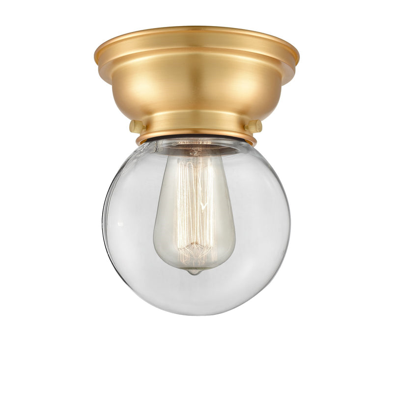 Innovations Beacon 6in 1-Light Flush Mount | Industrial Satin Gold Steel and Clear Glass | Hallway & Bathroom Ceiling Light | Model 623-1F-SG-G202-6-LED