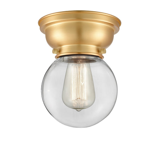 Innovations Beacon 6in 1-Light Flush Mount | Industrial Satin Gold Steel and Clear Glass | Hallway & Bathroom Ceiling Light | Model 623-1F-SG-G202-6-LED