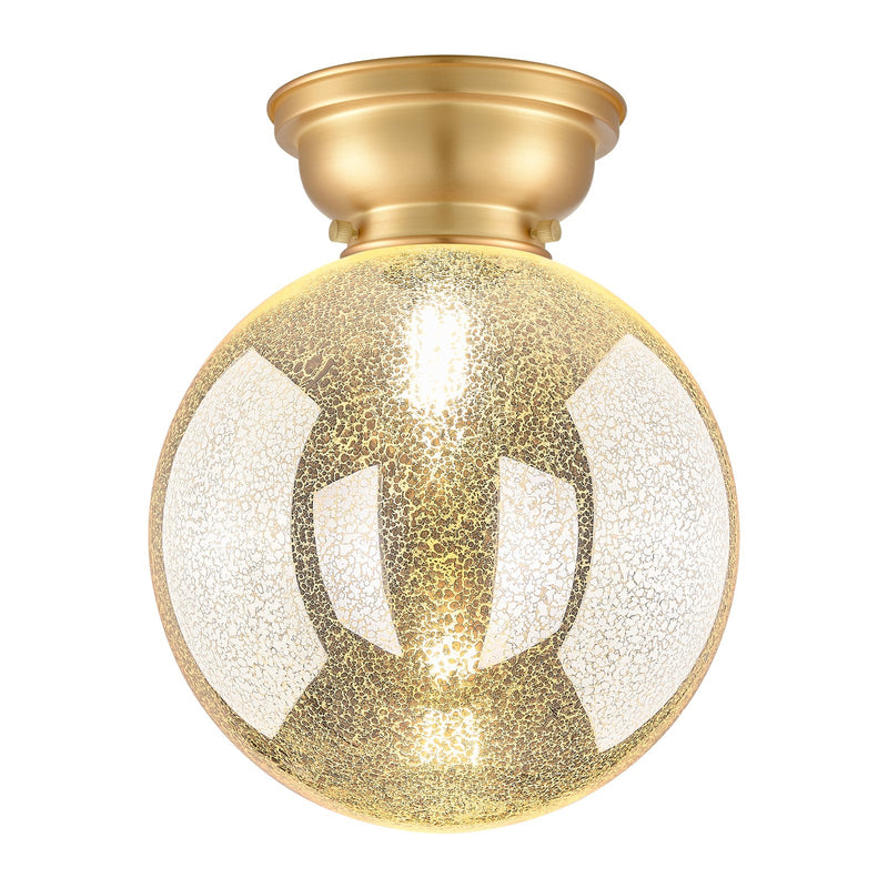 Innovations Beacon 10in 1-Light Flush Mount | Industrial Satin Gold Steel and Mercury Seeded Glass | Entryway & Hallway | 10 x | Model 623-1F-SG-G208-10