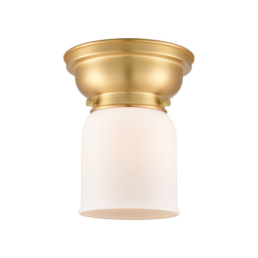 Innovations Bell 5in 1-Light Flush Mount | Industrial Satin Gold Steel and Matte White Frosted Glass | Bathroom & Hallway Ceiling | Model 623-1F-SG-G51