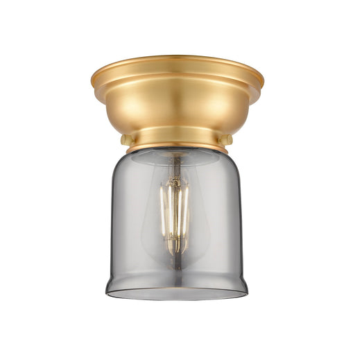 Innovations Bell 5in 1-Light Flush Mount | Industrial Farmhouse Satin Gold Steel and Light Smoke Glass | Bedroom & Hallway | 5 x | Model 623-1F-SG-G53-LED