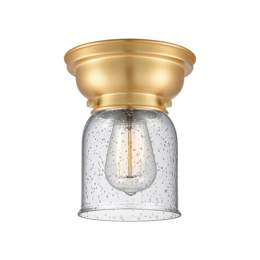 Innovations Bell 5in 1-Light Flush Mount | Industrial Satin Gold Steel and Seedy Glass | Hallway & Bedroom | 5 x 8 in | Model 623-1F-SG-G54