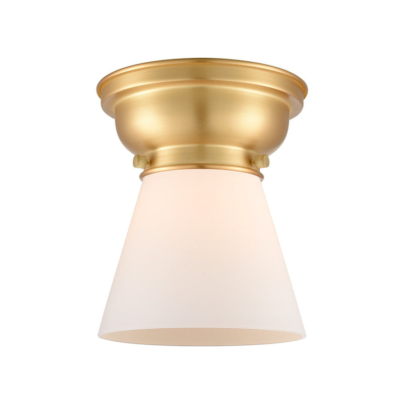 Innovations Cone 6.25in 1-Light Flush Mount | Industrial Satin Gold Steel and Matte White Frosted Glass | Hallway & Bedroom | Model 623-1F-SG-G61-LED