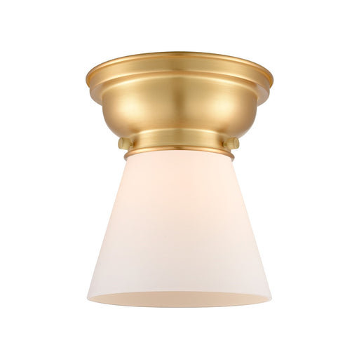 Innovations Cone 6.25in 1-Light Flush Mount | Industrial Satin Gold Steel and Matte White Frosted Glass | Hallway & Bedroom | Model 623-1F-SG-G61-LED