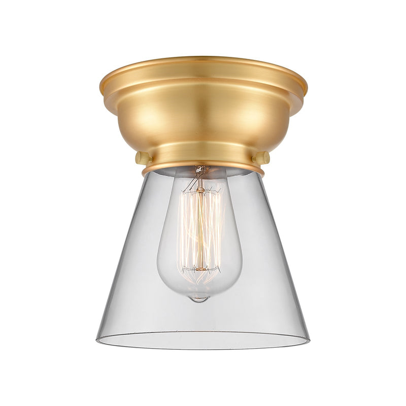 Innovations Cone 6.25in 1-Light Flush Mount | Industrial Farmhouse Satin Gold Steel and Clear Glass | Hallway & Entryway | 6.25 | Model 623-1F-SG-G62-LED