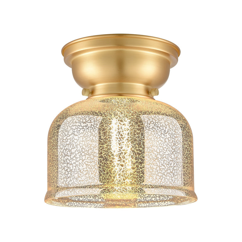 Innovations Bell 8in 1-Light Flush Mount | Traditional Farmhouse Satin Gold Steel and Silver Plated Mercury Glass | Entryway & | Model 623-1F-SG-G78