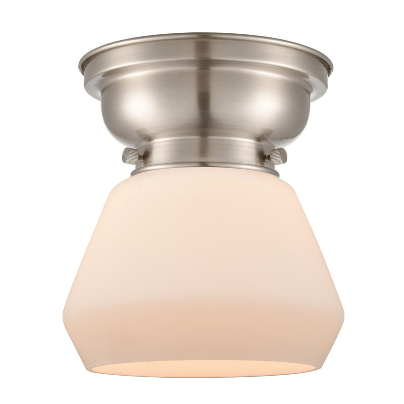 Innovations Fulton 7in 1-Light Flush Mount | Industrial Brushed Satin Nickel Steel and Matte White Frosted Glass | Hallway & | Model 623-1F-SN-G171