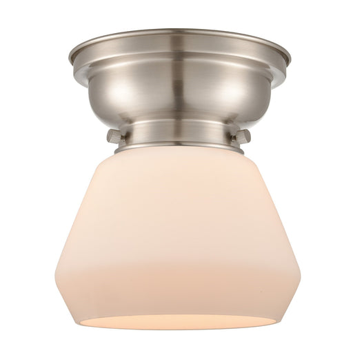 Innovations Fulton 7in 1-Light Flush Mount | Industrial Brushed Satin Nickel Steel and Matte White Frosted Glass | Hallway & | Model 623-1F-SN-G171
