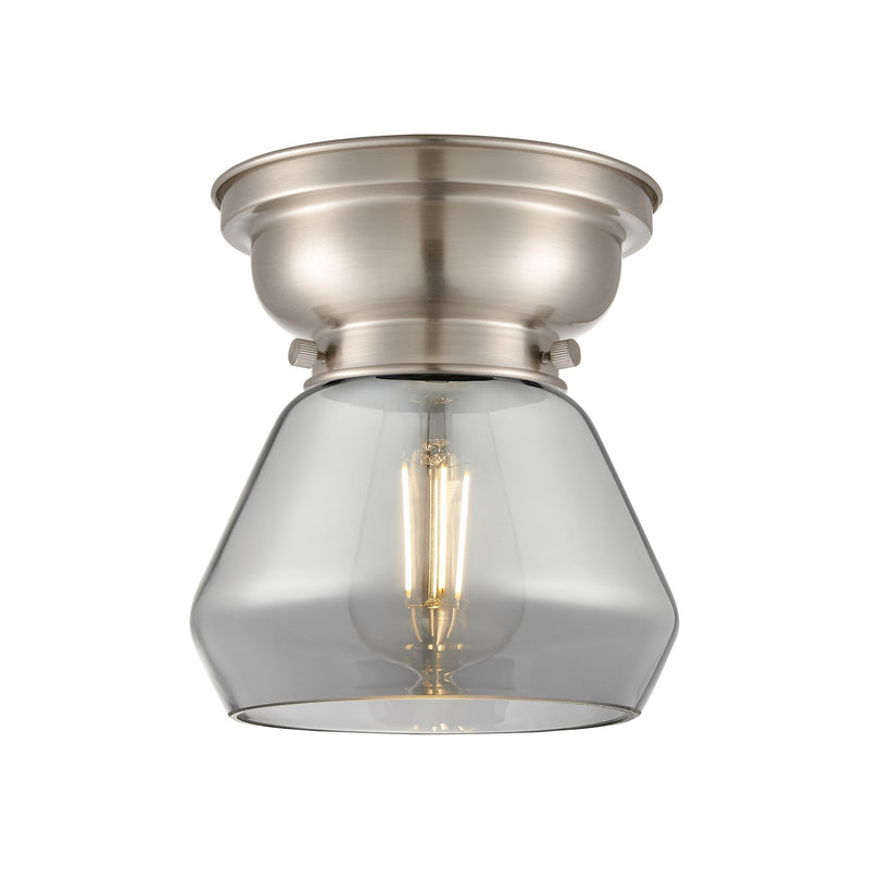 Innovations Fulton 7in 1-Light Flush Mount | Industrial Farmhouse Brushed Satin Nickel and Light Smoke Glass | Bedroom & Hallway | Model 623-1F-SN-G173