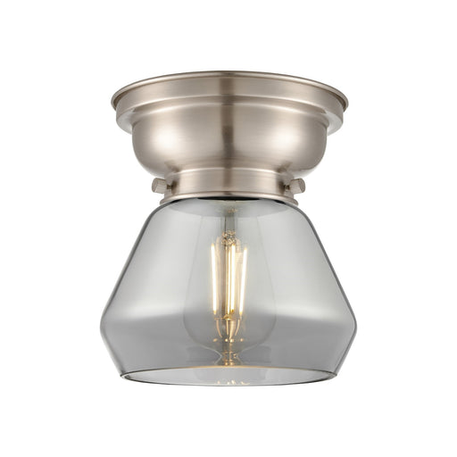 Innovations Fulton 7in 1-Light Flush Mount | Industrial Farmhouse Brushed Satin Nickel and Light Smoke Glass | Damp-Rated | Model 623-1F-SN-G173-LED