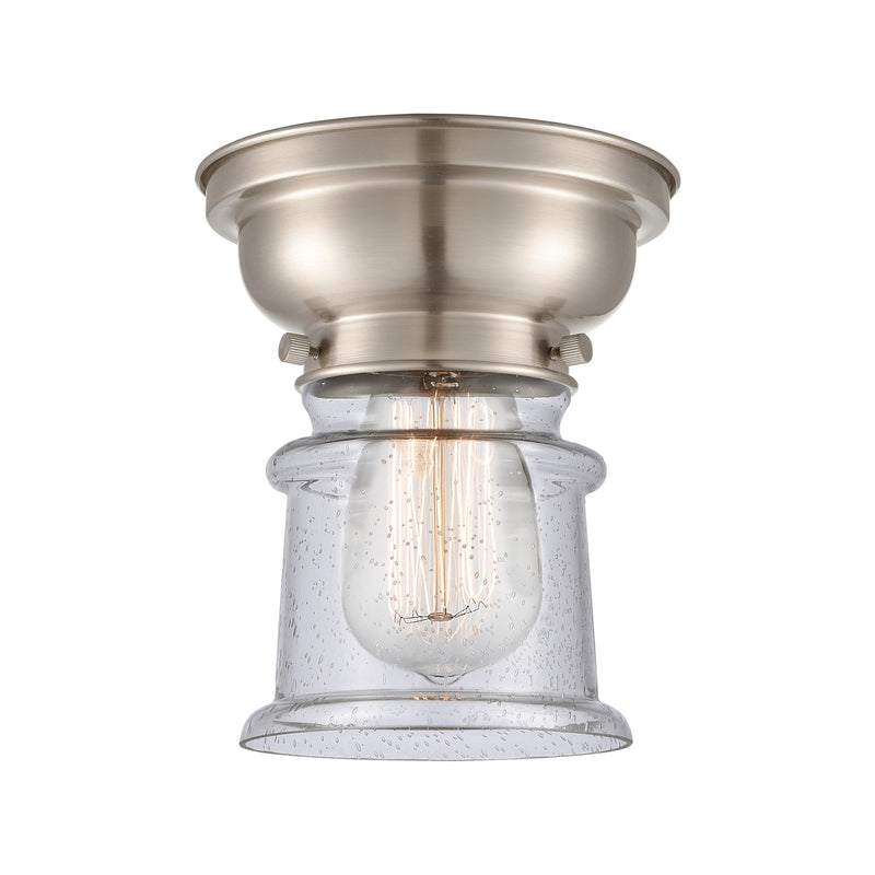 Innovations Canton 6in 1-Light Flush Mount | Industrial Brushed Satin Nickel and Seedy Glass | Hallway & Bathroom | 5.25 x 7.75 in | Model 623-1F-SN-G184S