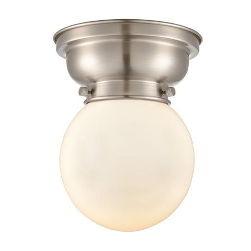 Innovations Beacon 6in 1-Light Flush Mount | Industrial Brushed Satin Nickel and Matte White Frosted Glass | Entryway & | Model 623-1F-SN-G201-6-LED