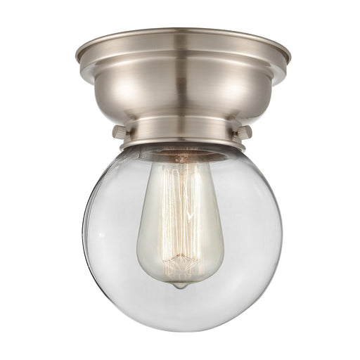 Innovations Beacon 6in 1-Light Flush Mount | Industrial Brushed Satin Nickel and Clear Glass | Bedroom & Hallway | 600 Lumens | Model 623-1F-SN-G202-6-LED