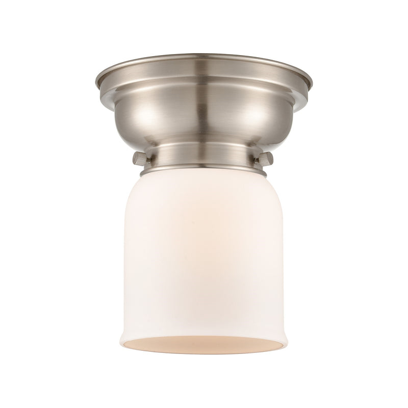 Innovations Bell 5in 1-Light Flush Mount | Industrial Brushed Satin Nickel and Matte White Frosted Glass | Bedroom & Hallway | 5 x 8 | Model 623-1F-SN-G51