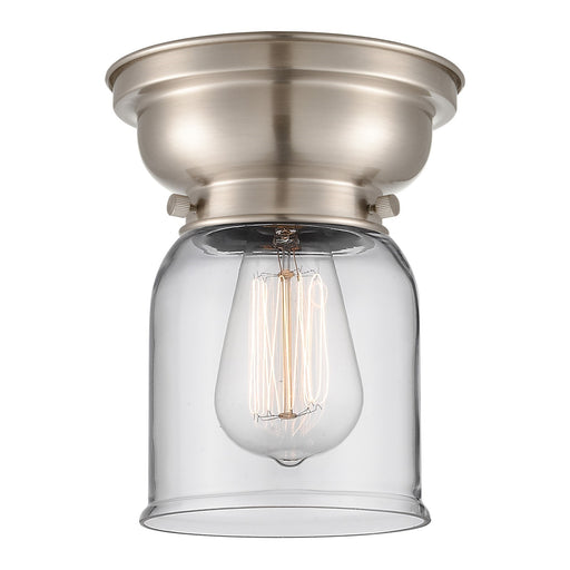 Innovations Bell 5in 1-Light Flush Mount | Industrial Brushed Satin Nickel Steel and Clear Glass | Hallway & Bathroom | 5 x 5 x 8 in | Model 623-1F-SN-G52