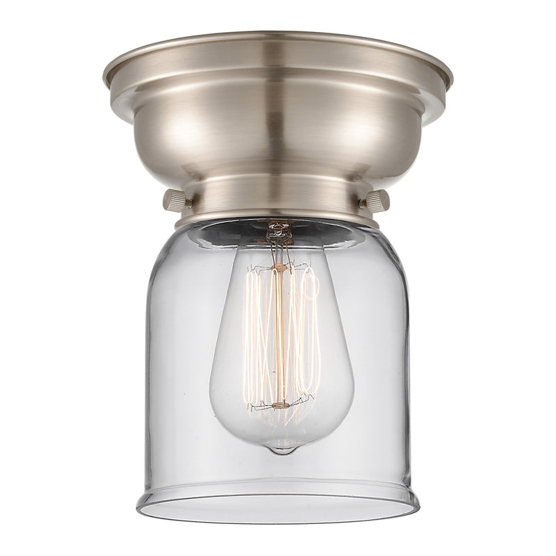 Innovations Bell 5in 1-Light Flush Mount | Industrial Farmhouse Brushed Satin Nickel and Clear Glass | Bedroom & Hallway | 5 x 8 | Model 623-1F-SN-G52-LED