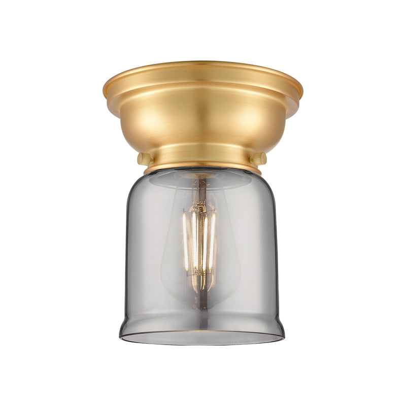 Innovations Bell 5in 1-Light Flush Mount | Industrial Brushed Satin Nickel and Light Smoke Glass | Hallway & Entryway | 5 x 5 x 8 in | Model 623-1F-SN-G53