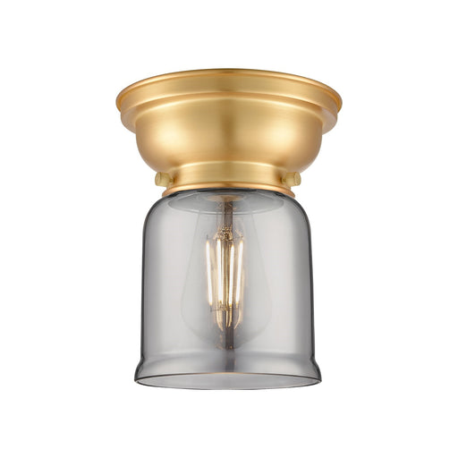 Innovations Bell 5in 1-Light Flush Mount | Industrial Farmhouse Brushed Satin Nickel and Light Smoke Glass | Bedroom & Hallway | Model 623-1F-SN-G53-LED
