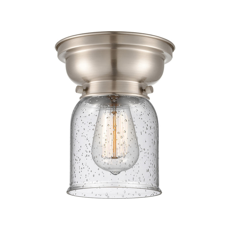 Innovations Bell 5in 1-Light Flush Mount | Industrial Brushed Satin Nickel Steel and Seedy Glass | Entryway & Hallway | 5 x 8 in | Model 623-1F-SN-G54