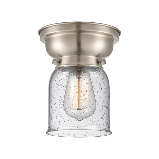 Innovations Bell 5in 1-Light Flush Mount | Industrial Brushed Satin Nickel Steel and Seedy Glass | Entryway & Hallway | 5 x 8 in | Model 623-1F-SN-G54