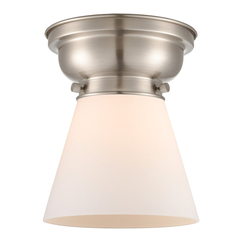 Innovations Cone 6.25in 1-Light Flush Mount | Industrial Brushed Satin Nickel and Matte White Frosted Glass | Hallway & Bedroom | Model 623-1F-SN-G61