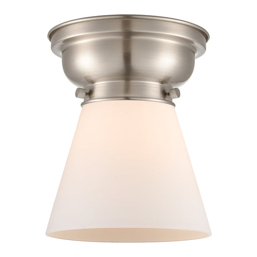 Innovations Cone 6.25in 1-Light Flush Mount | Industrial Brushed Satin Nickel and Matte White Frosted Glass | Hallway & Bedroom | Model 623-1F-SN-G61