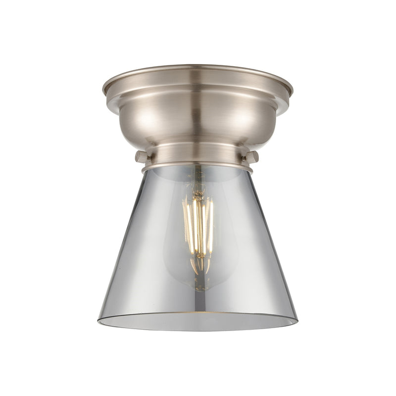 Innovations Cone 6.25in 1-Light Flush Mount | Industrial Brushed Satin Nickel and Light Smoke Glass | Hallway & Bedroom | 6.25 x | Model 623-1F-SN-G63