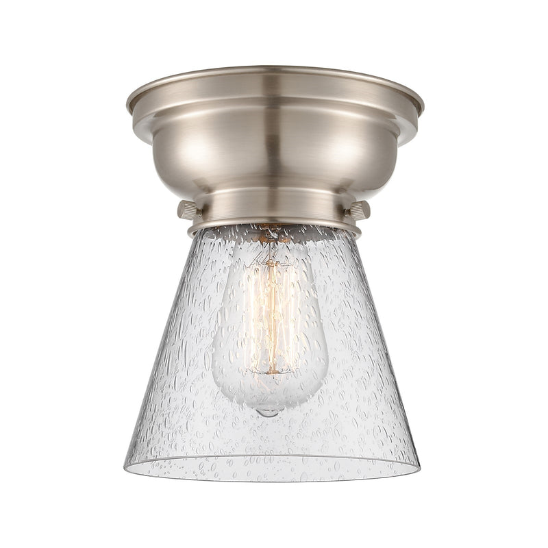 Innovations Cone 6.25in 1-Light Flush Mount | Industrial Farmhouse Brushed Satin Nickel and Seedy Glass | Hallway & Bathroom | 6.25 | Model 623-1F-SN-G64
