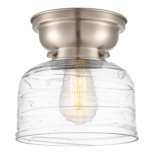 Innovations Bell 8in 1-Light Flush Mount | Industrial Farmhouse Brushed Satin Nickel and Clear Deco Swirl Glass | Damp Rated | Model 623-1F-SN-G713-LED
