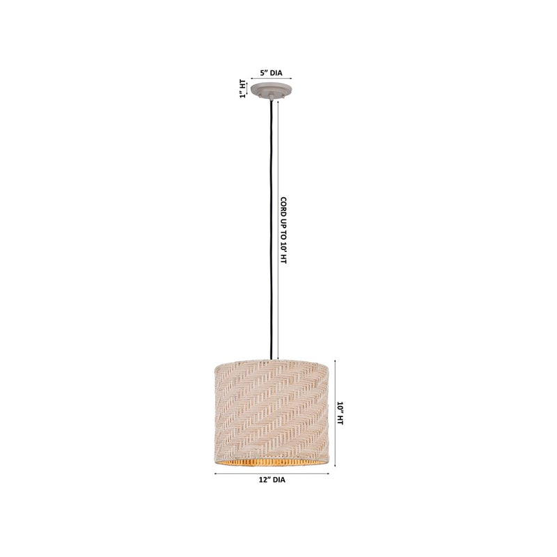 Innovations Loom 1Lt 12" Cord Hung Pendant, Black/Natural Shade