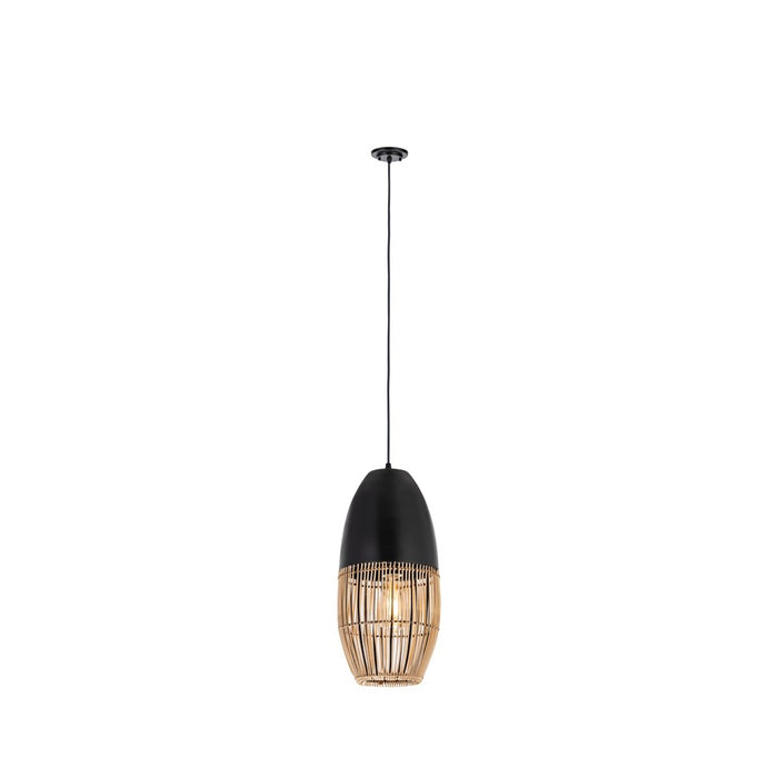 Innovations Sabal 1Lt 8" Cord Hung Pendant, Black/Natural Shade - 660-1P-BK-8NT