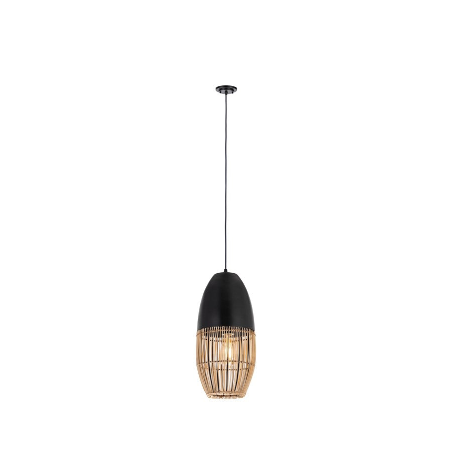 Innovations Sabal 1Lt 8" Cord Hung Pendant, Black/Natural Shade - 660-1P-BK-8NT