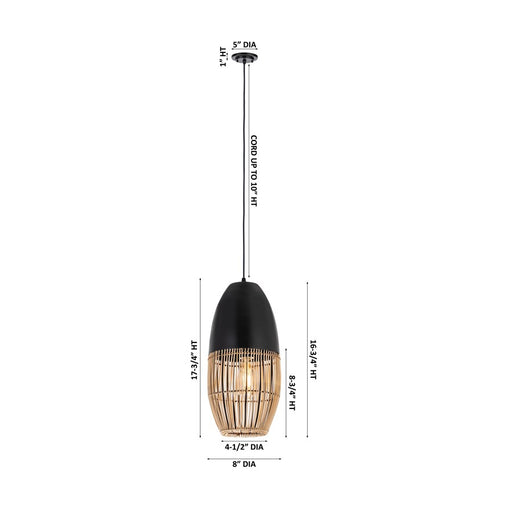 Innovations Sabal 1Lt 8" Cord Hung Pendant, Black/Natural Shade