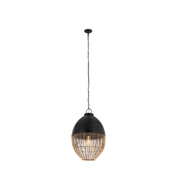 Innovations Bismark 1Lt 14" Chain Hung Pendant, Black/Natural - 661-1P-BK-14NT