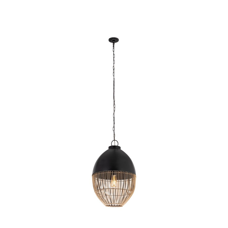 Innovations Bismark 1Lt 14" Chain Hung Pendant, Black/Natural - 661-1P-BK-14NT