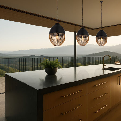 Innovations Bismark 1Lt 14" Chain Hung Pendant, Black/Natural