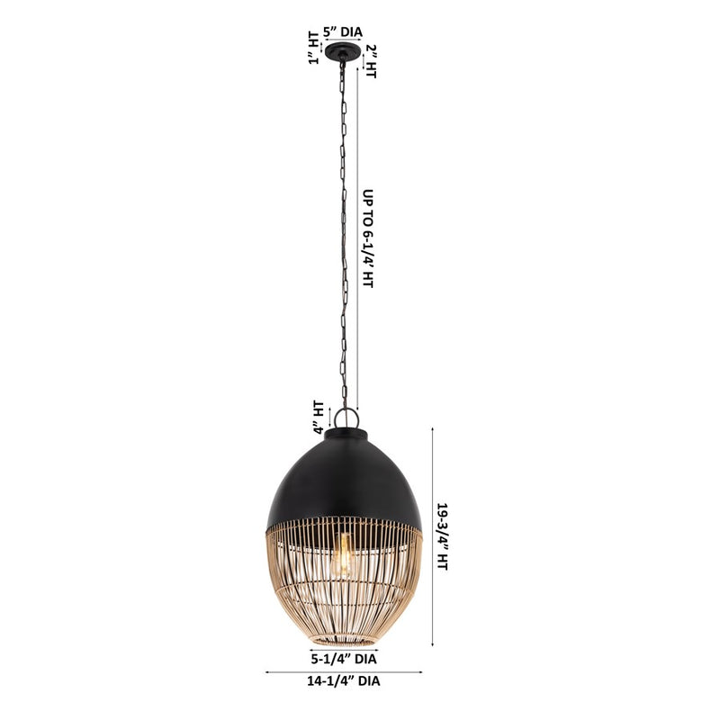 Innovations Bismark 1Lt 14" Chain Hung Pendant, Black/Natural