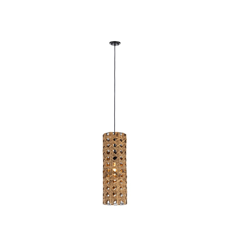 Innovations Grove 1Lt 8" Cord Hung Pendant, Black/Natural Shade - 663-1P-BK-8NT