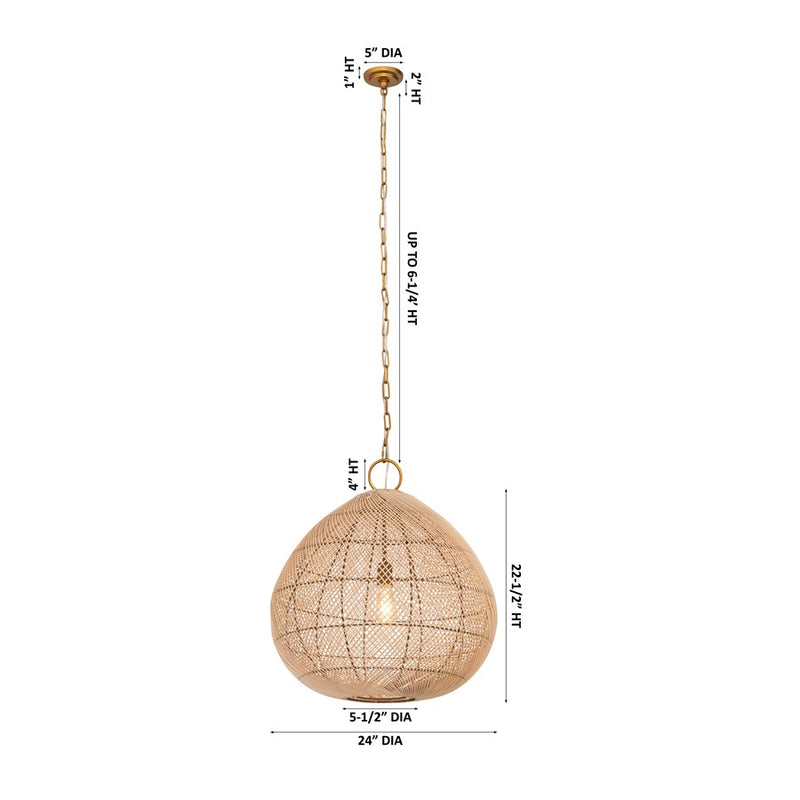 Innovations Vine 1Lt 24" Chain Hung Pendant, Gold/Natural Shade